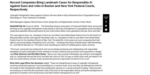 RIAA announces lawsuit